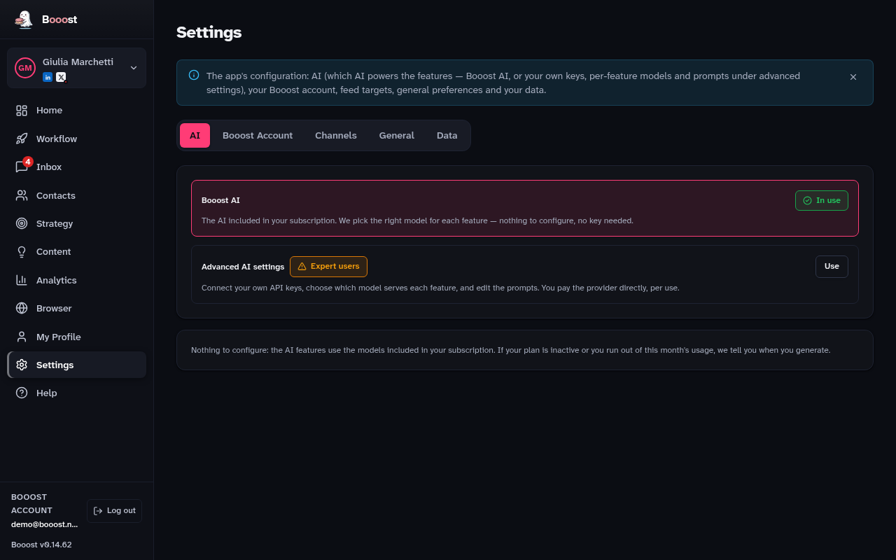 The Settings page