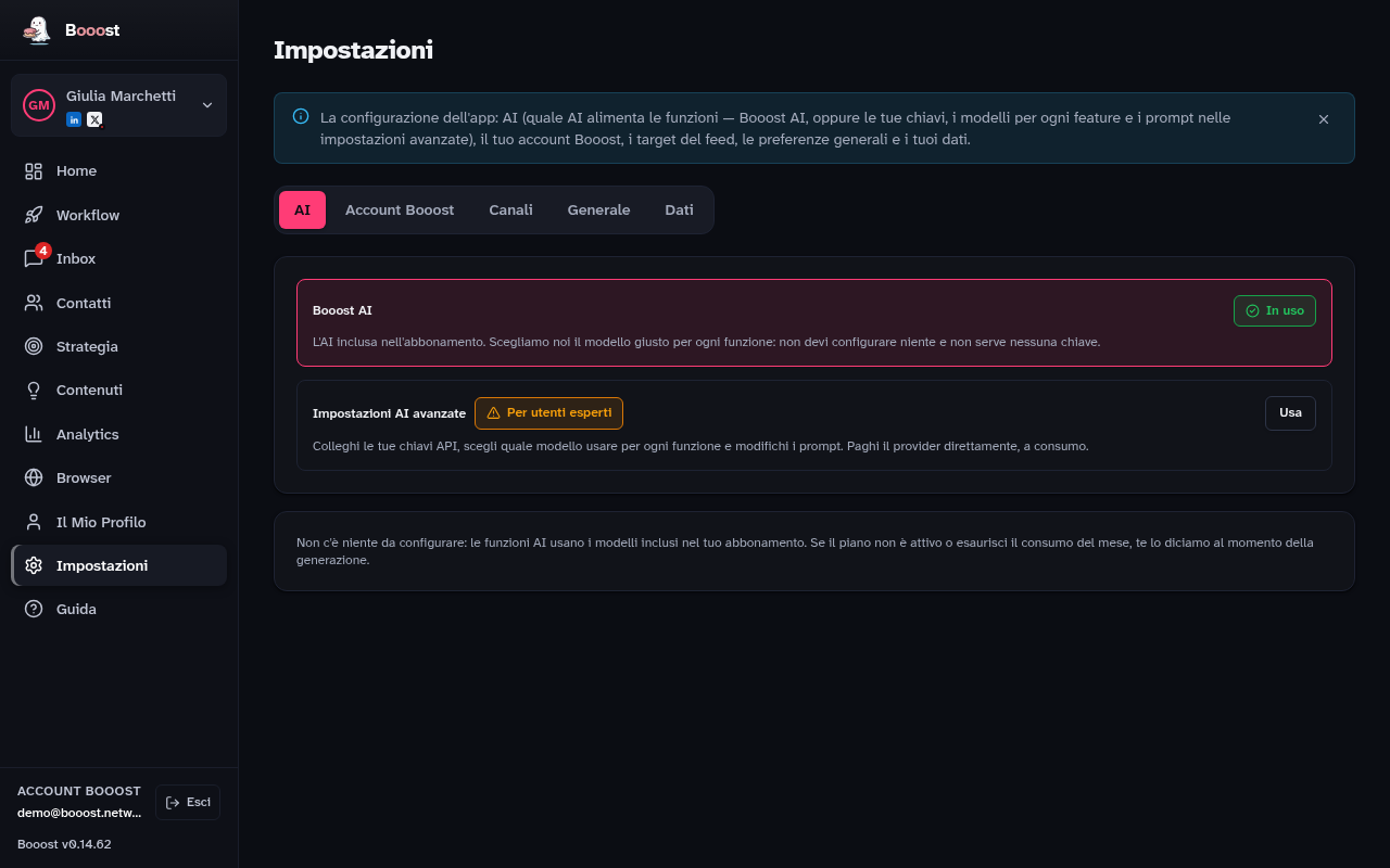 La pagina Impostazioni